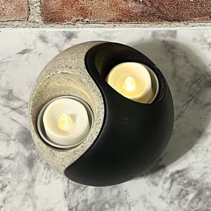 VTG PartyLite Yin and Yang Stone Tea Light Candle Holder Set RETIRED Black White